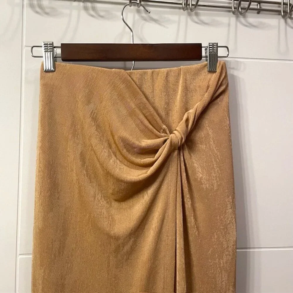 NWT Significant Other Ivy Mini Skirt Midi Overlay Sand Gold Tan US Size 6